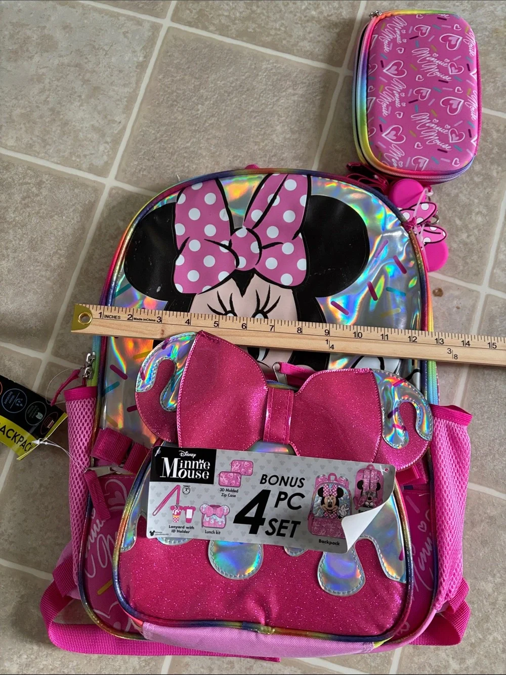 Disney Pink Minnie Mouse Kids Backpack Set - Pink, Black, White